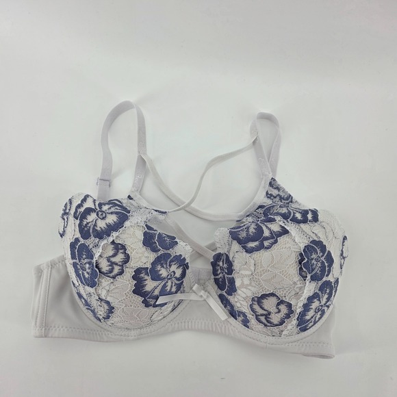 Bella Luxx Other - Bella Womens 34B Padded Underwire  White/Blue Floral Bra Cris Cross top‎